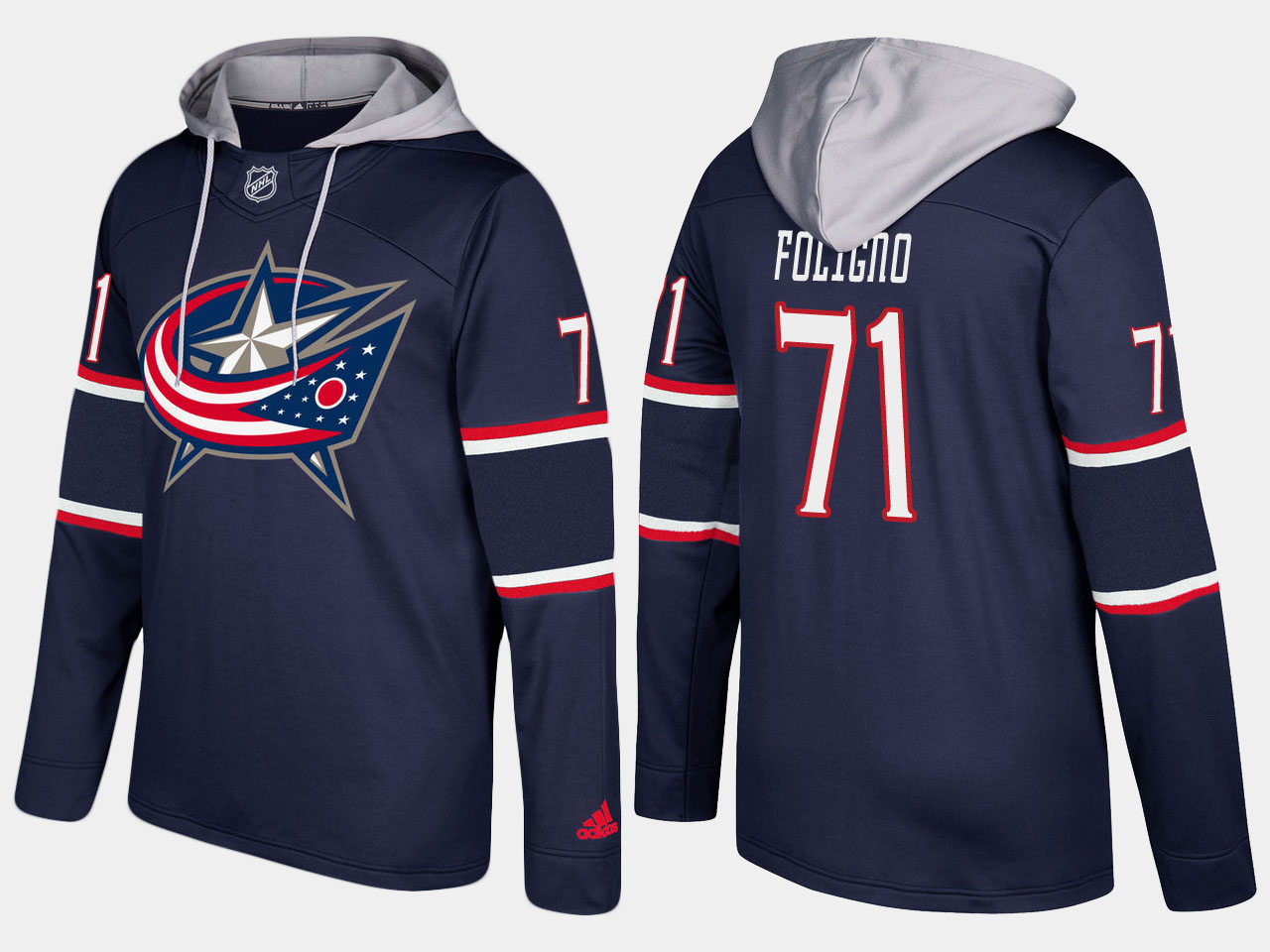 Men NHL Columbus blue jackets 71 nick foligno navy blue hoodie